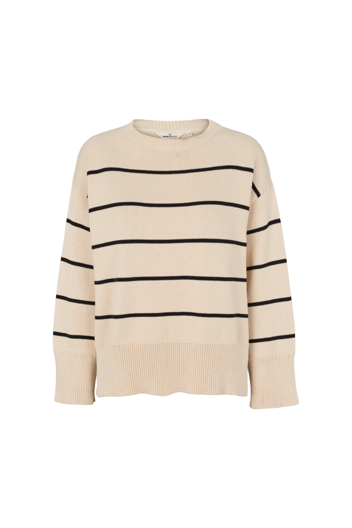 Basic Apparel Winie O-neck Stripe Sweaters 482 Birch/Black